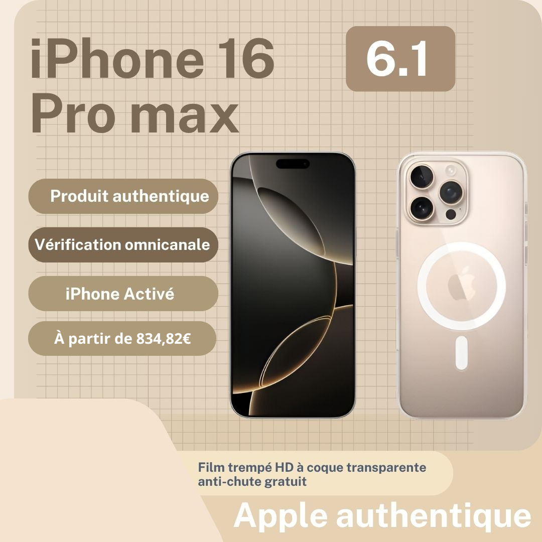 Iphone16 Pro Max Titane Sable +Coque Transparente 256Go